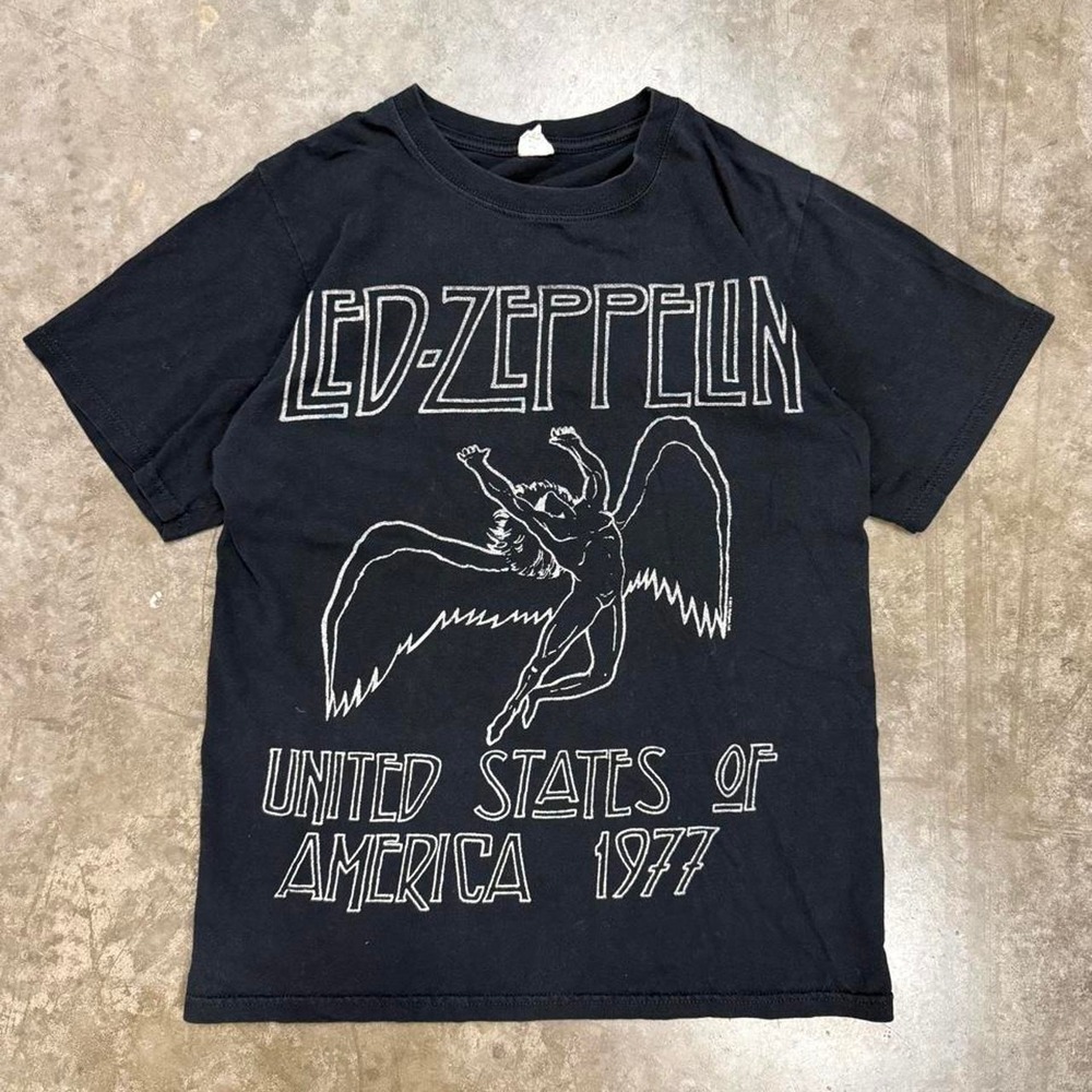 Led Zeppelin 1977 USA Tour T-Shirt Mens Small Black Y2K Vintage Band Tee Anvil